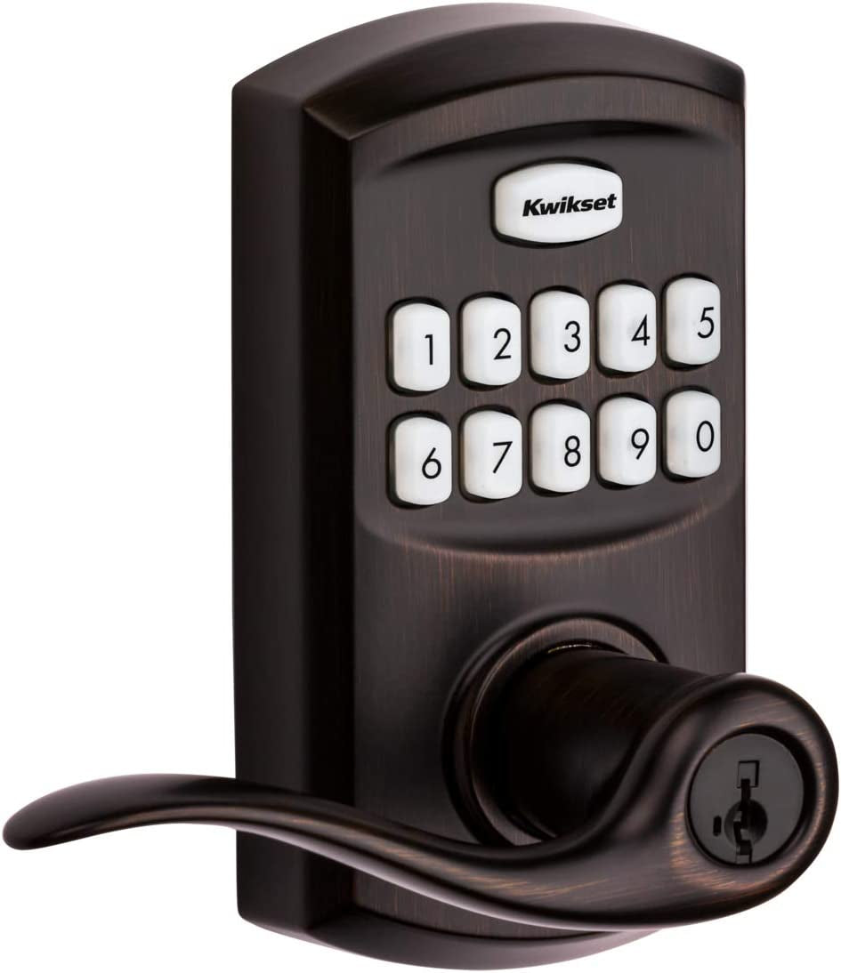 99170-002 Smartcode 917 Keypad Keyless Entry Traditional Residential Electronic Lever Deadbolt Alternative with Tustin Door Handle and Smartkey Security, Venetian Bronze