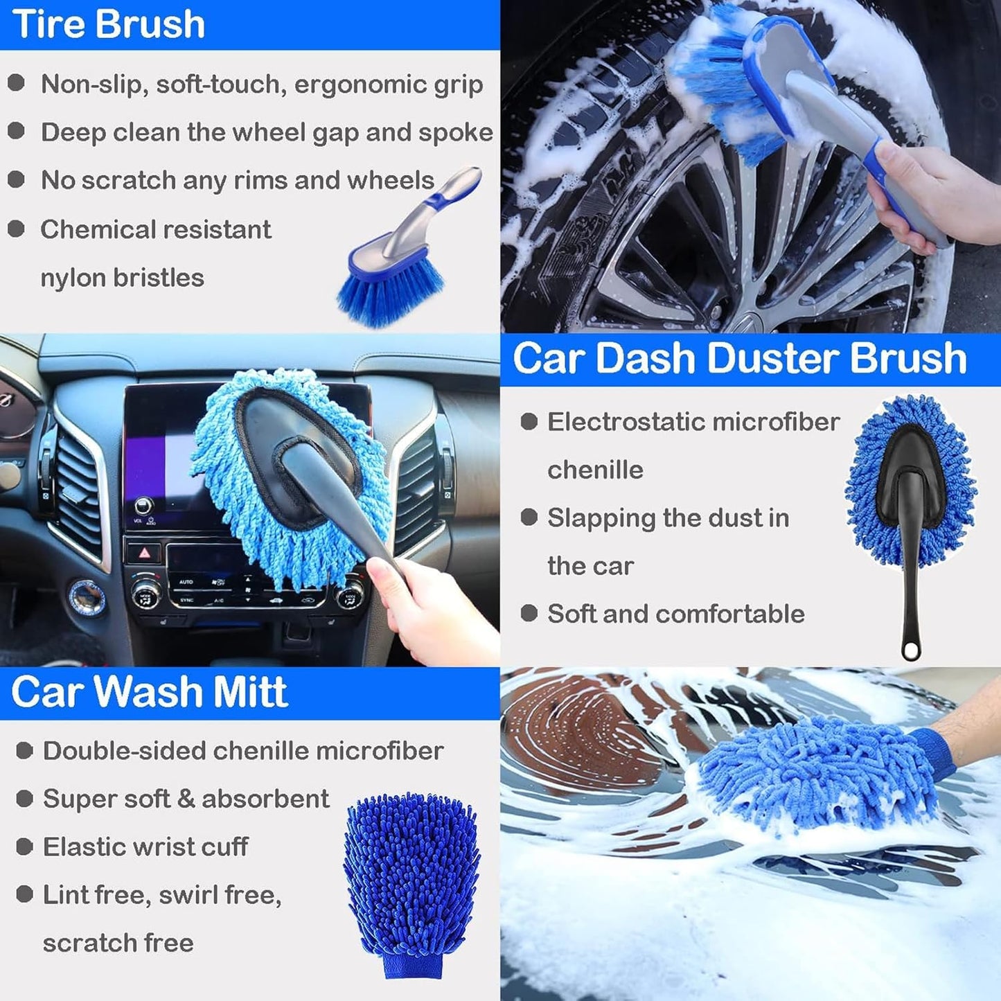 27Pcs Car Detailing Kit,Car Detailing Brush Set,Car Cleaning Kit, Car Windshield Cleaning Tool,Car Cleaning Tools Kit for Interior,Exterior,Wheels