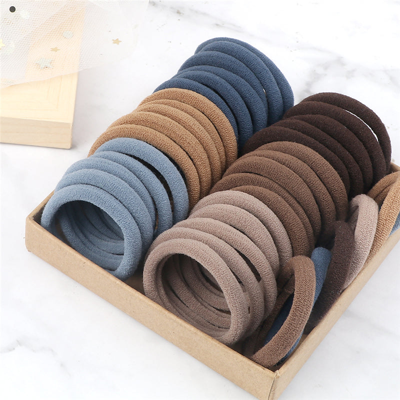 50pcs/set Women Girls Basic Hair Bands 4cm Simple Solid Colors Elastic