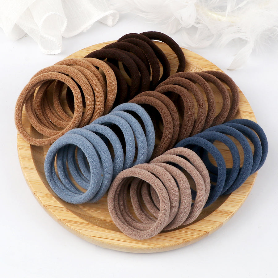 50pcs/set Women Girls Basic Hair Bands 4cm Simple Solid Colors Elastic