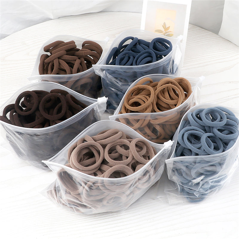 50pcs/set Women Girls Basic Hair Bands 4cm Simple Solid Colors Elastic