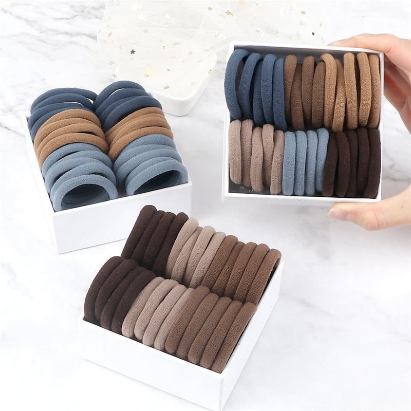 50pcs/set Women Girls Basic Hair Bands 4cm Simple Solid Colors Elastic