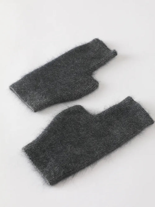 Mink Cashmere Autumn Winter Women Gloves Fingerless Warm Racoon Wool