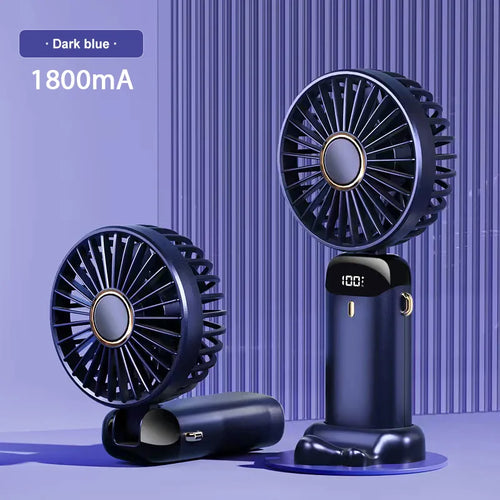 1800mA Electric Handheld Fan Mini Foldable Neck Hanging Fan Digital