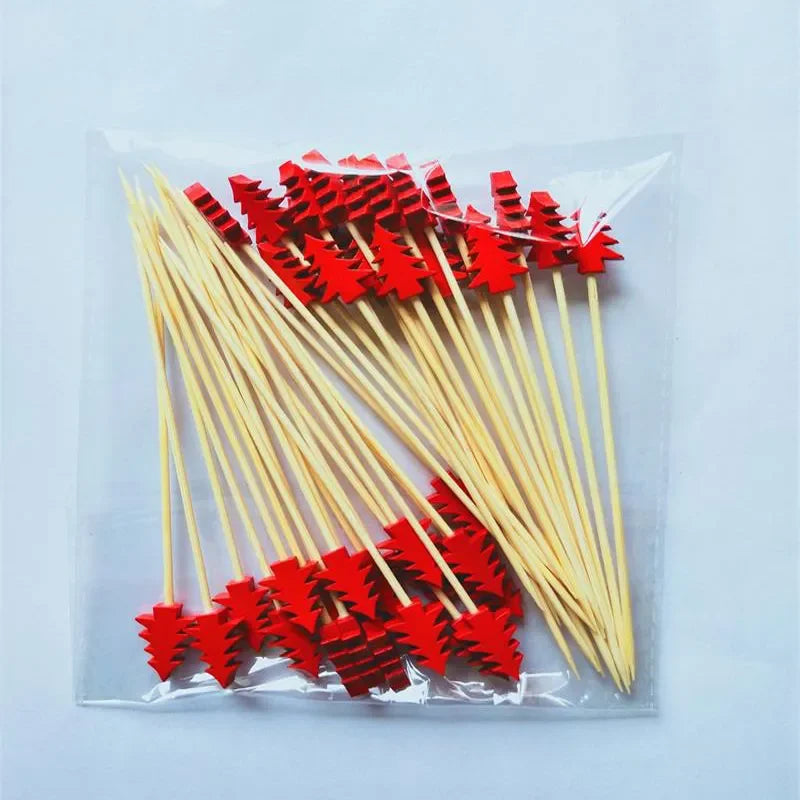 50Pcs/set Christmas Fruit Sticks Disposable Bamboo Sticks Snowflake