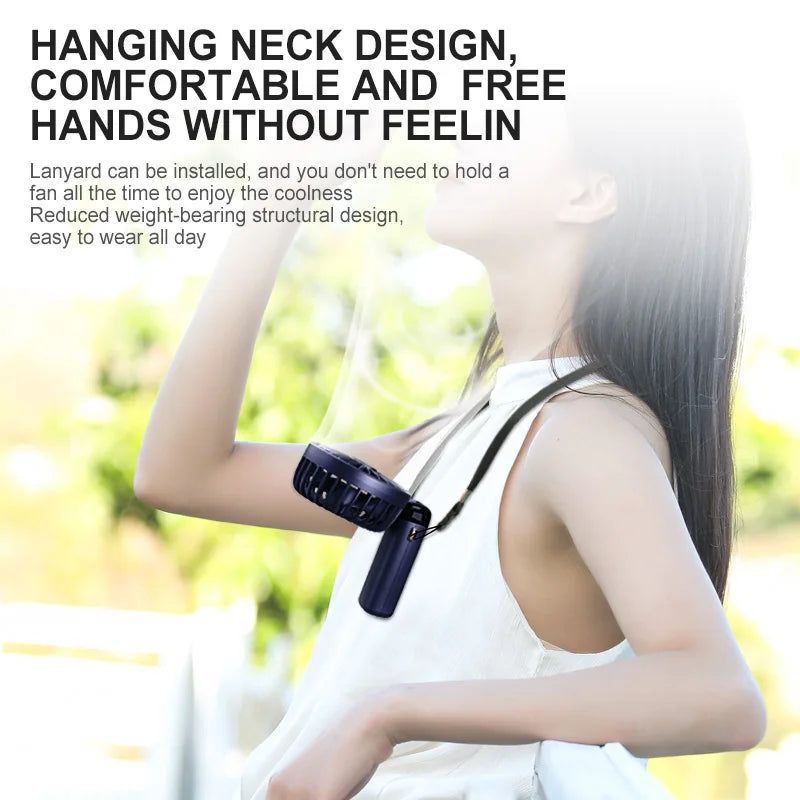 1800mA Electric Handheld Fan Mini Foldable Neck Hanging Fan Digital