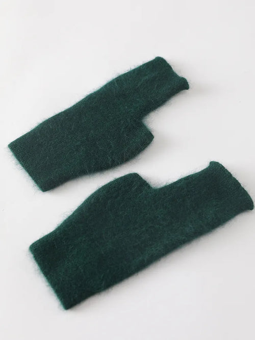 Mink Cashmere Autumn Winter Women Gloves Fingerless Warm Racoon Wool