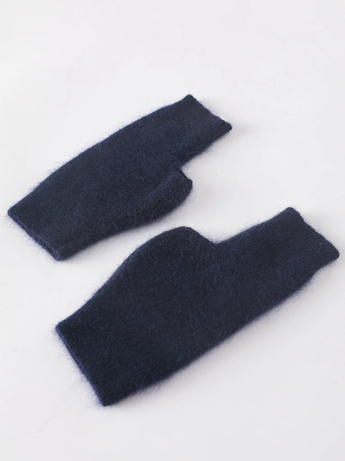 Mink Cashmere Autumn Winter Women Gloves Fingerless Warm Racoon Wool