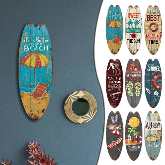 Summer Hawaiian Style Wooden Surfboard Sign Wall Hanging Beach Surfing