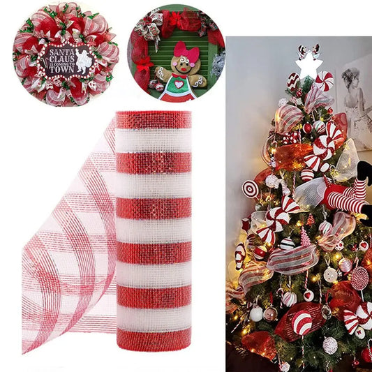 DIY Net Yarn Red & White Mesh Roll Christmas Wreath Tree Stripes Candy