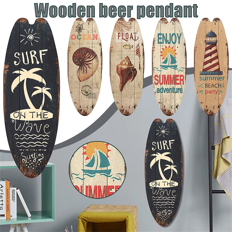 Summer Hawaiian Style Wooden Surfboard Sign Wall Hanging Beach Surfing