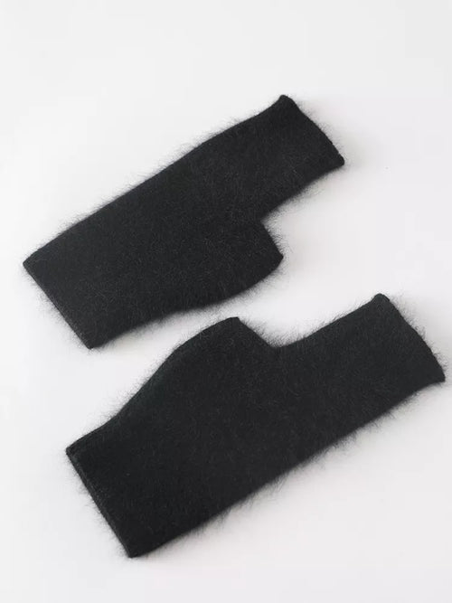 Mink Cashmere Autumn Winter Women Gloves Fingerless Warm Racoon Wool