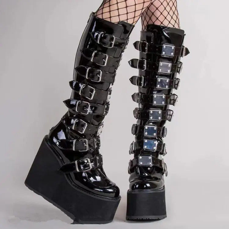 Punk Women Boots Ladies Cosplay High Boots Comfort Long Tube Leather