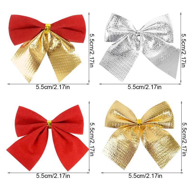 12/24pcs Christmas Bow Red Gold Mini Xmas Tree Bowknot Pendant