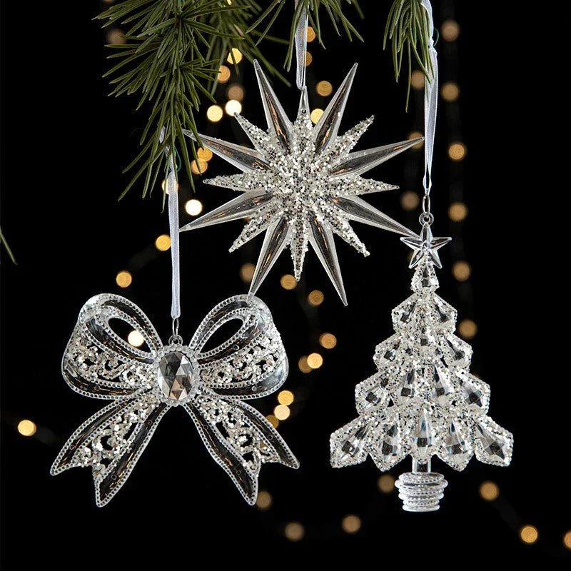 Transaprent Acrylic Crystal Christmas Tree Ornaments Snowflake Angel