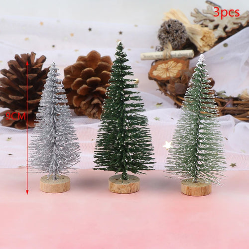 3 Pieces Christmas Tree Mini Pine With Wood Base DIY Home Table Top