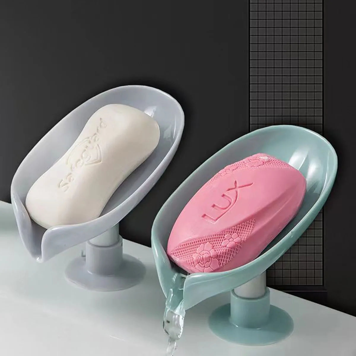 Leaf Shape Soap Box Drain Soap Holder Bathroom Accessories Suction Cup