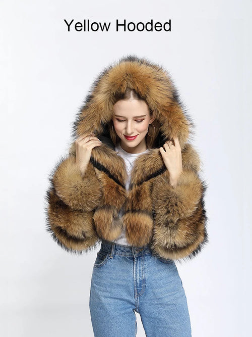 ZADORIN High Quality Cropped Faux Raccoon Fur Coat Women Winter