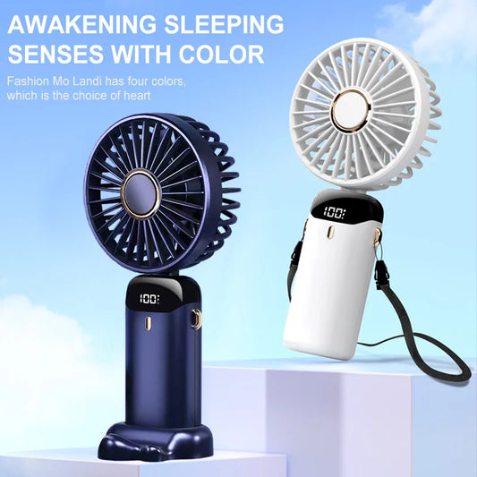 1800mA Electric Handheld Fan Mini Foldable Neck Hanging Fan Digital