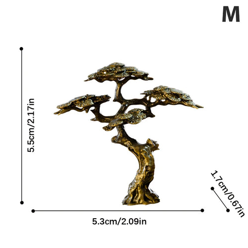 1pc Small Bonsai Tree Statues Copper Alloy Mini Welcome Pine Miniature