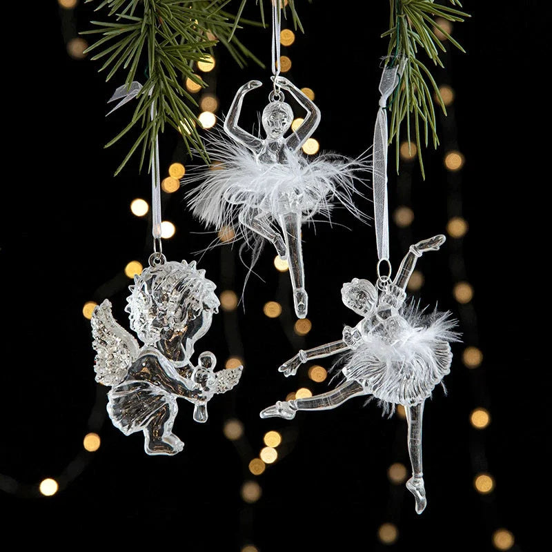 Transaprent Acrylic Crystal Christmas Tree Ornaments Snowflake Angel