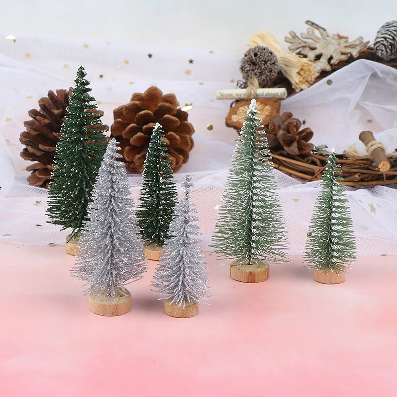 3 Pieces Christmas Tree Mini Pine With Wood Base DIY Home Table Top