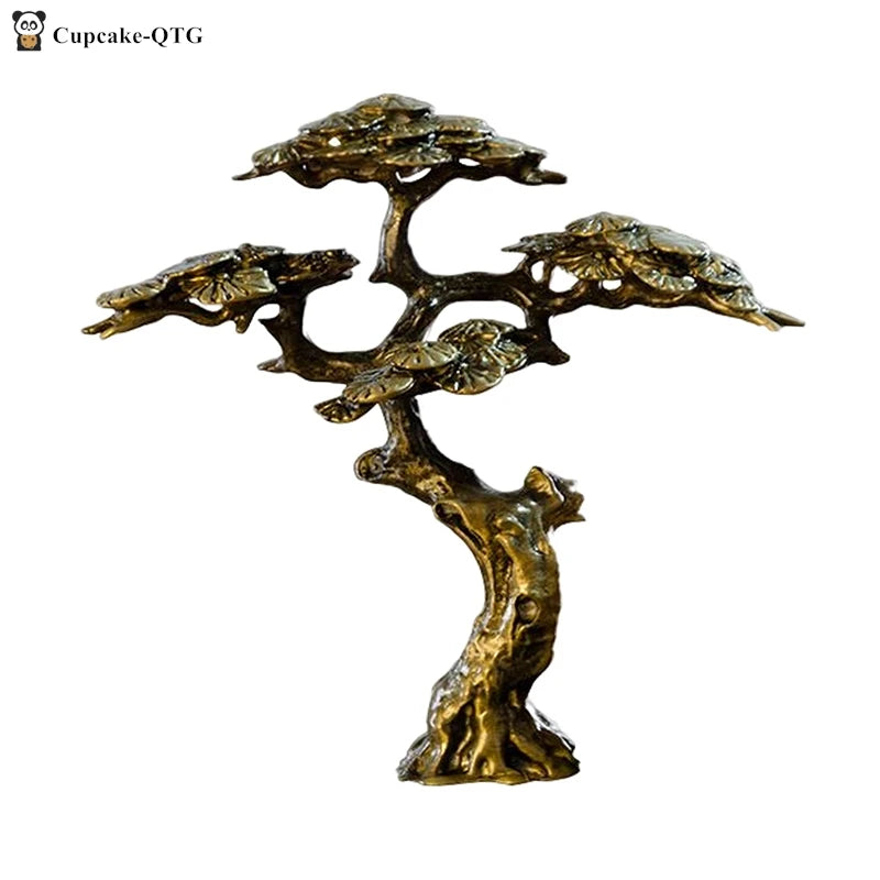 1pc Small Bonsai Tree Statues Copper Alloy Mini Welcome Pine Miniature