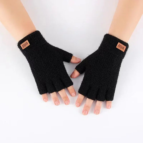 Winter Fingerless Gloves for Men Half Finger Writting Office Knitted