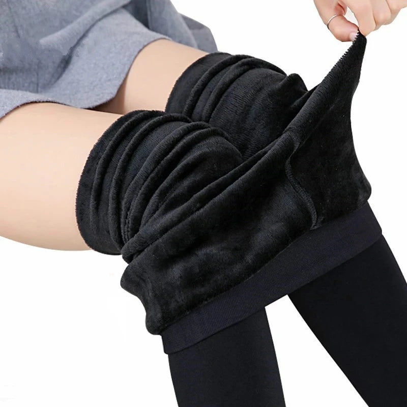 Women Winter Leggings Warm Leggins High Waist Solid Color Velvet Women