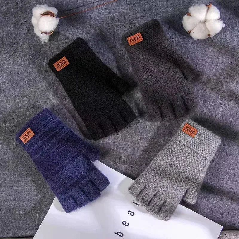 Winter Fingerless Gloves for Men Half Finger Writting Office Knitted