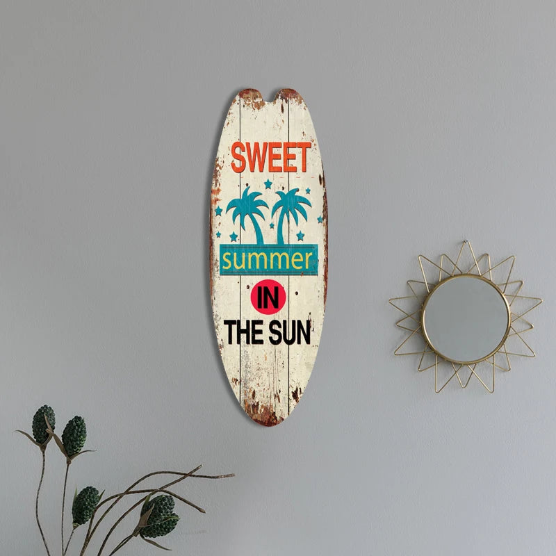 Summer Hawaiian Style Wooden Surfboard Sign Wall Hanging Beach Surfing