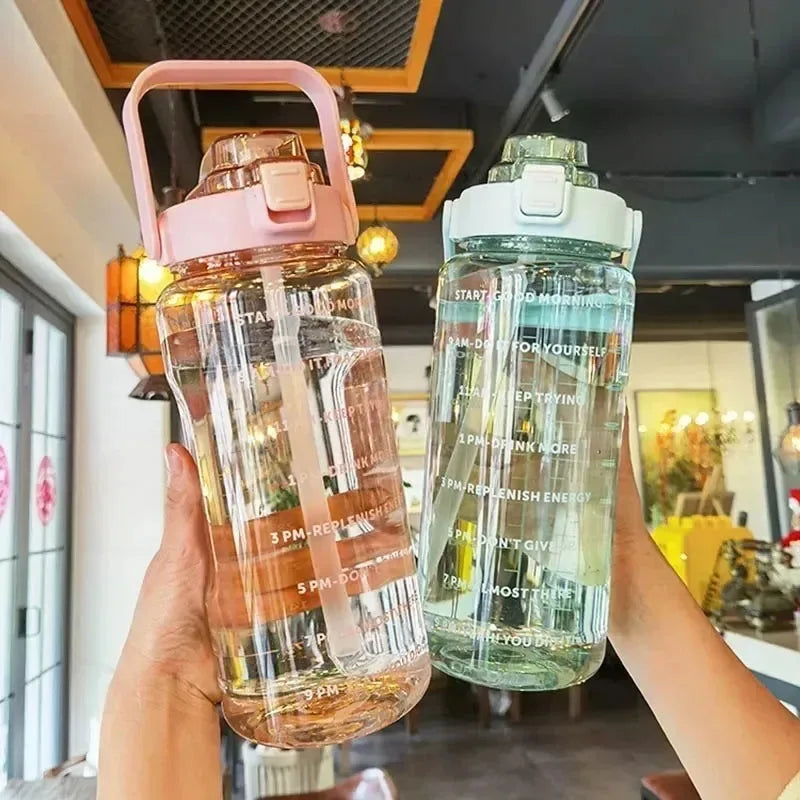 2L Portable Water Bottle Large Capacity Plastic Straw Water Cup Drink