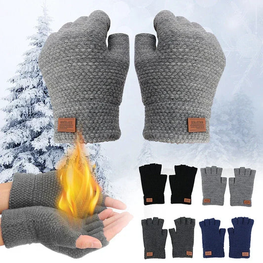 Winter Fingerless Gloves for Men Half Finger Writting Office Knitted