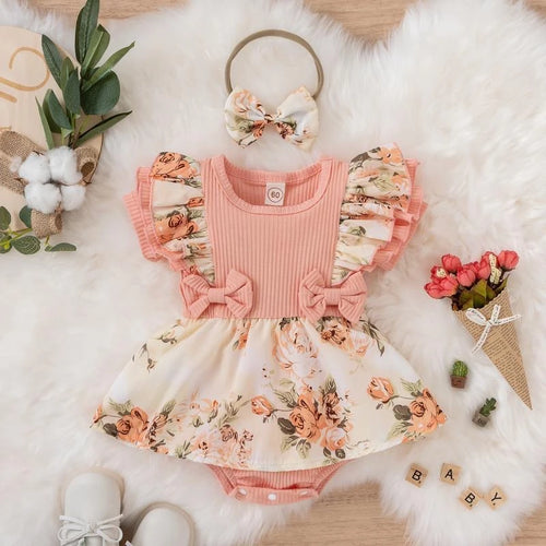 Summer Baby Girl Dress With Bowknot Striped Jumpsuit Cotton Dress For