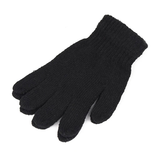 1Pair Black All-Finger Gloves For Women And Men Wool Knit Wrist Cotton