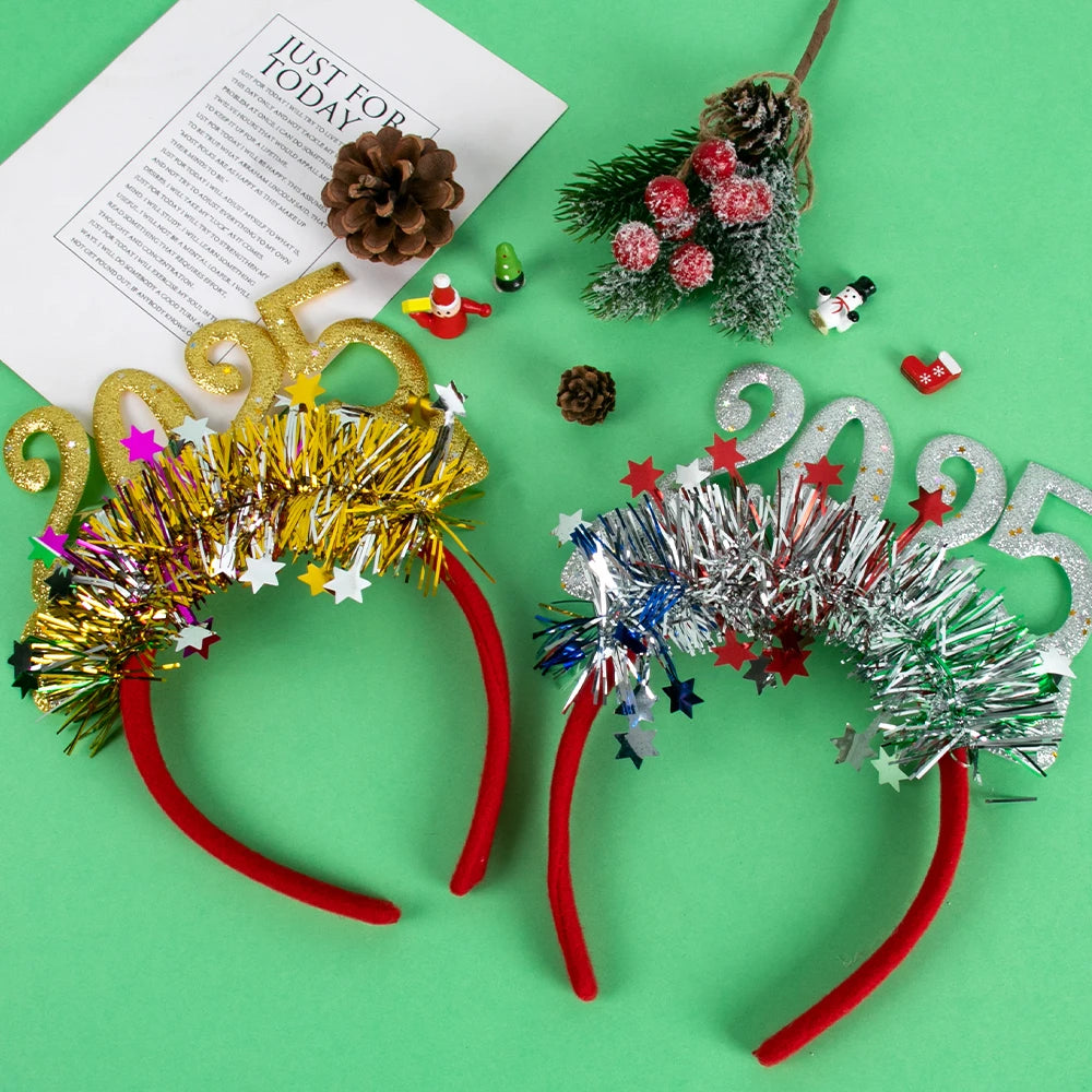 2025 New Year Headband Glitter Star Sequin Colorful Hairhoop Happy New