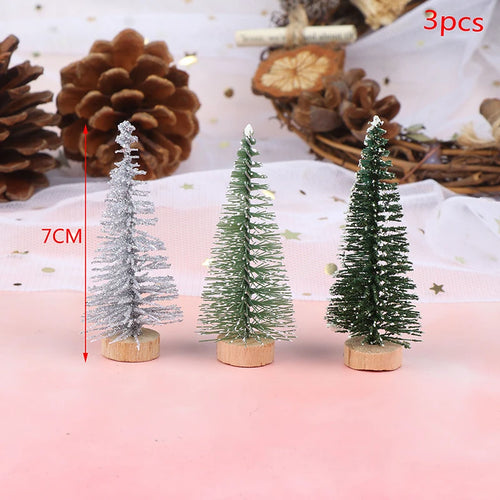 3 Pieces Christmas Tree Mini Pine With Wood Base DIY Home Table Top