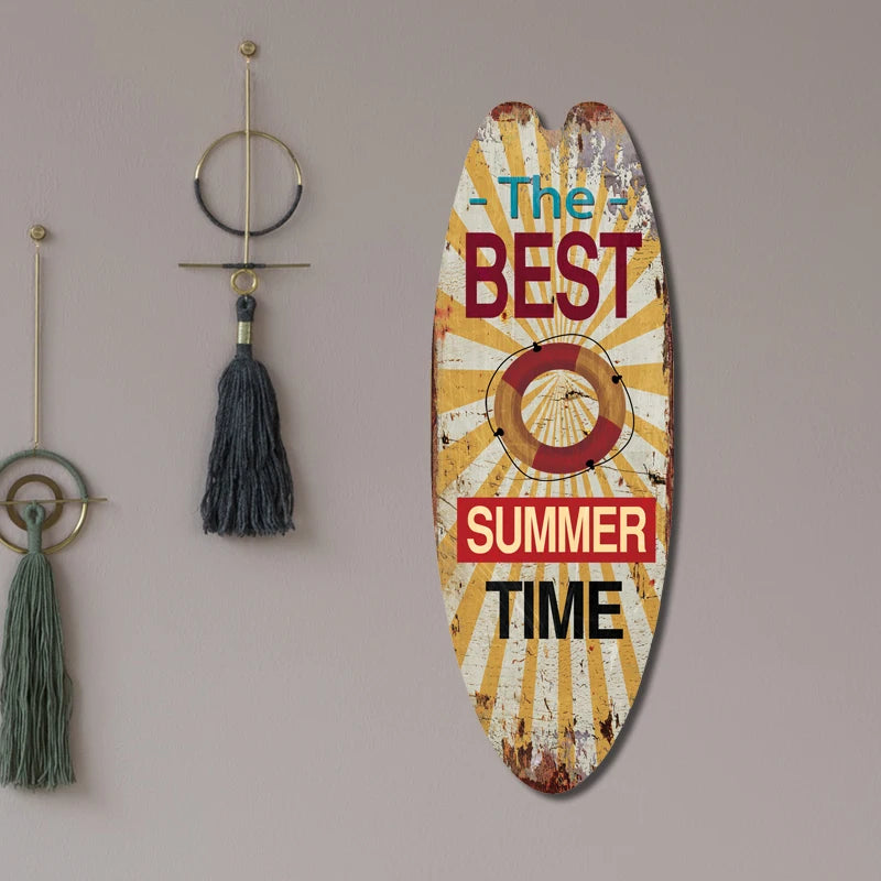 Summer Hawaiian Style Wooden Surfboard Sign Wall Hanging Beach Surfing