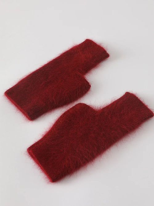 Mink Cashmere Autumn Winter Women Gloves Fingerless Warm Racoon Wool