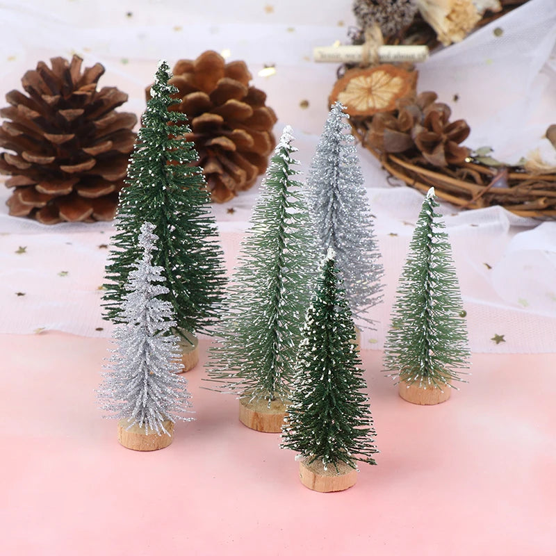 3 Pieces Christmas Tree Mini Pine With Wood Base DIY Home Table Top