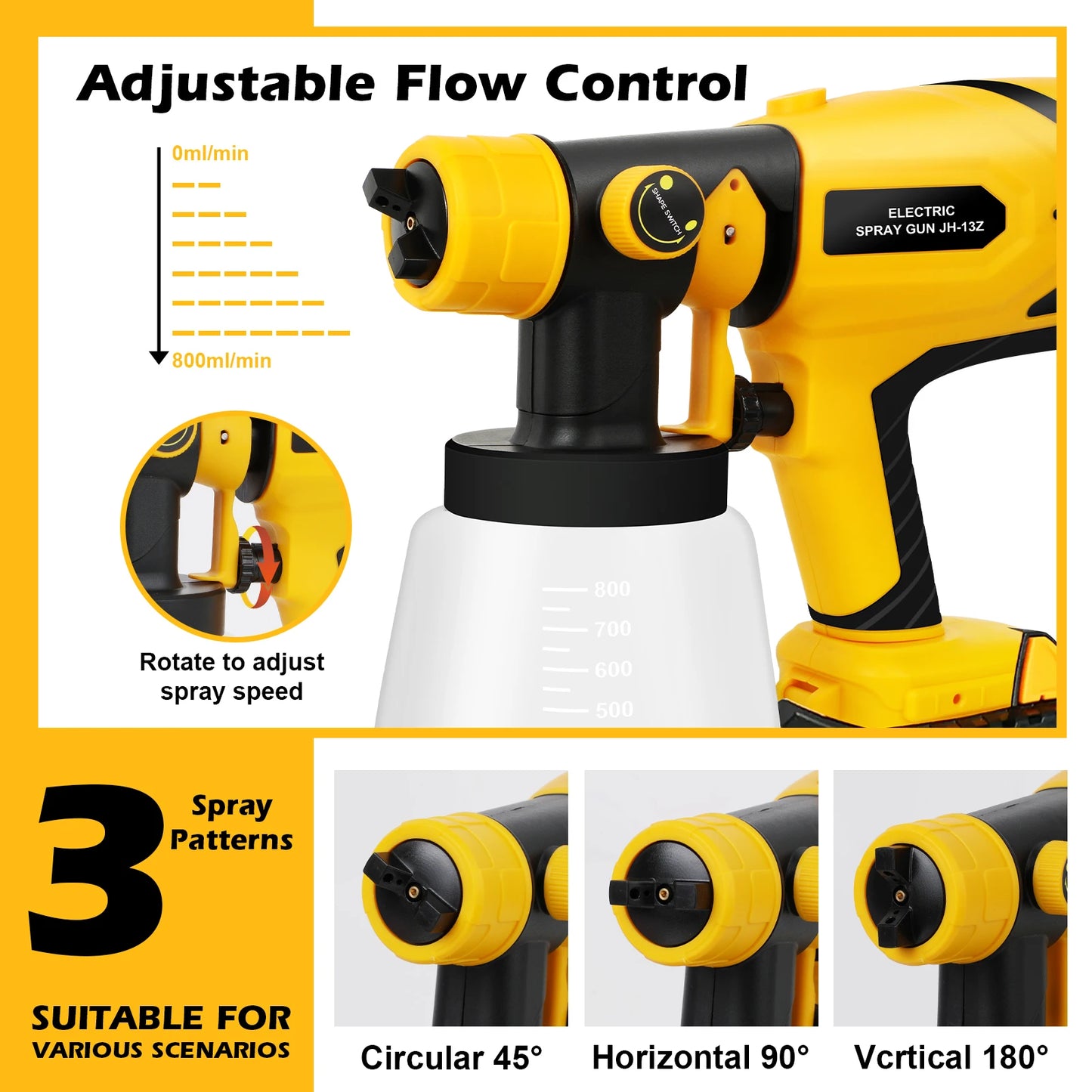 1500W Electric Cordless Spray Gun HVLP Paint Sprayer For Dewalt 20V