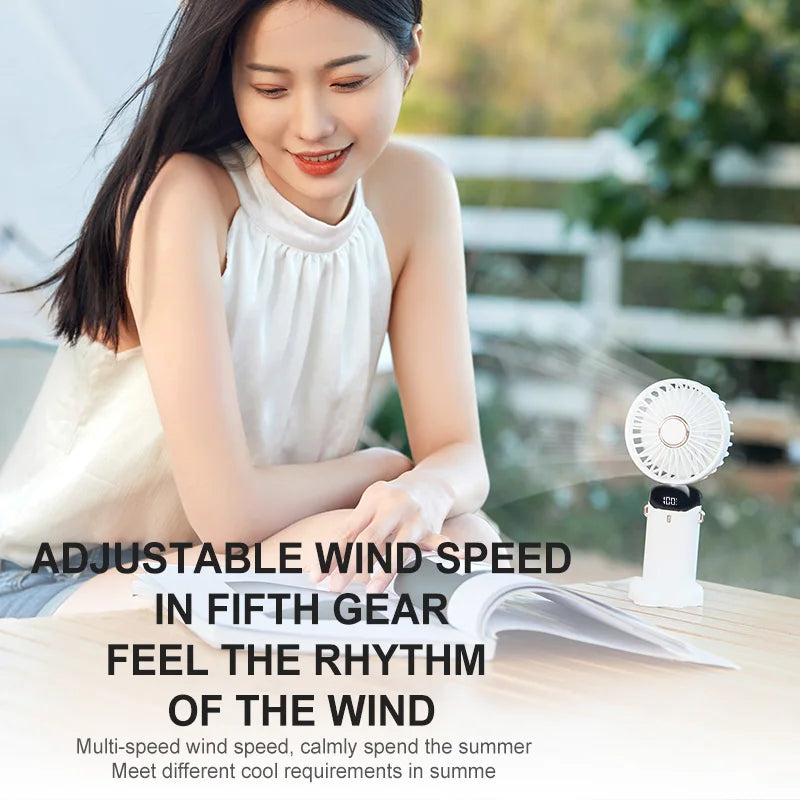 1800mA Electric Handheld Fan Mini Foldable Neck Hanging Fan Digital