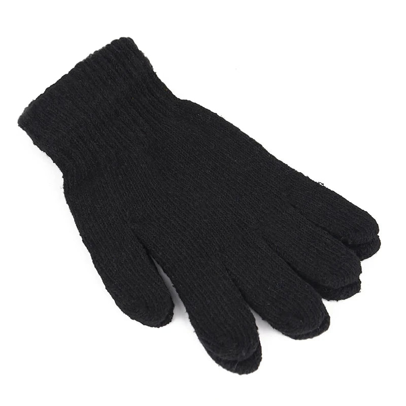 1Pair Black All-Finger Gloves For Women And Men Wool Knit Wrist Cotton