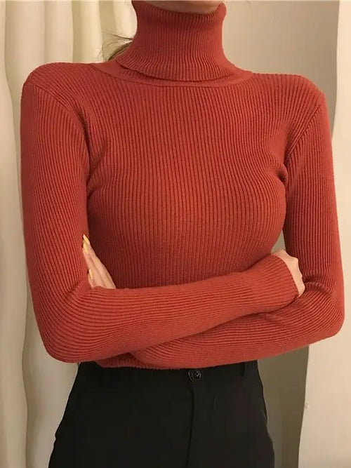 Women Fall Turtleneck Sweater Knitted Soft Pullovers Cashmere Jumpers