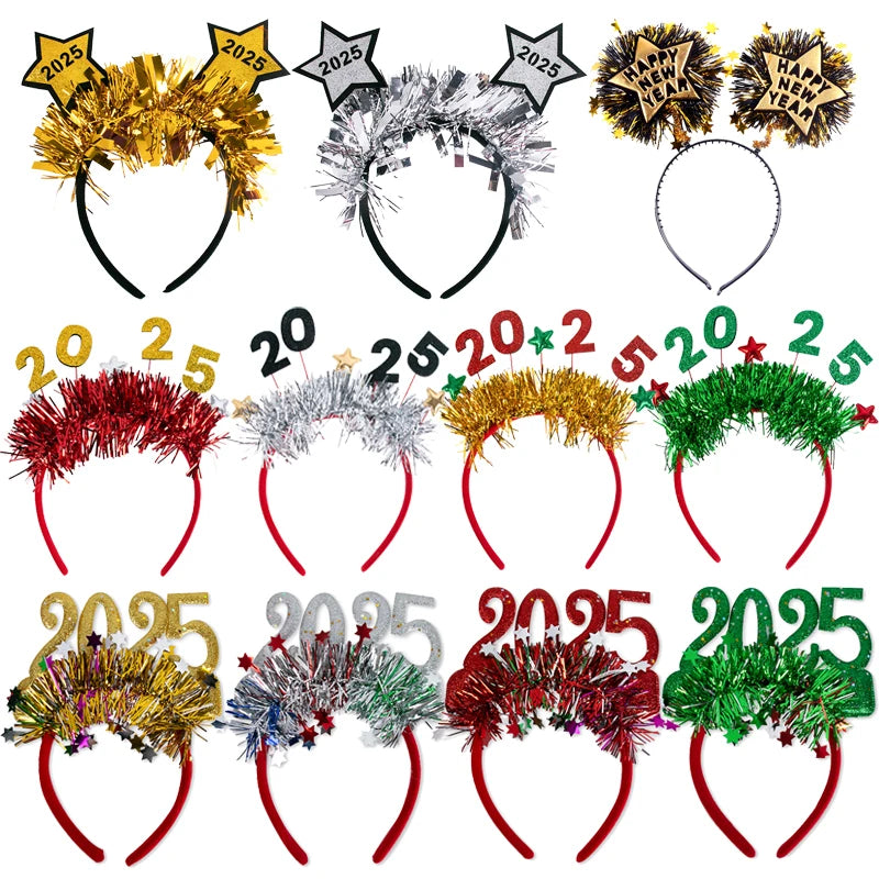 2025 New Year Headband Glitter Star Sequin Colorful Hairhoop Happy New