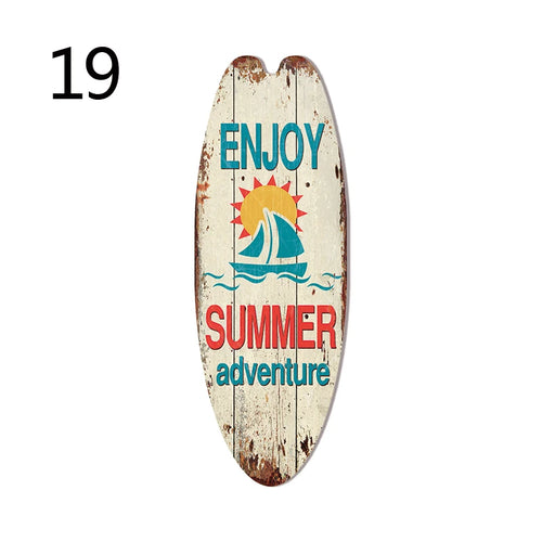 Summer Hawaiian Style Wooden Surfboard Sign Wall Hanging Beach Surfing