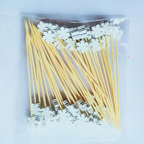 50Pcs/set Christmas Fruit Sticks Disposable Bamboo Sticks Snowflake