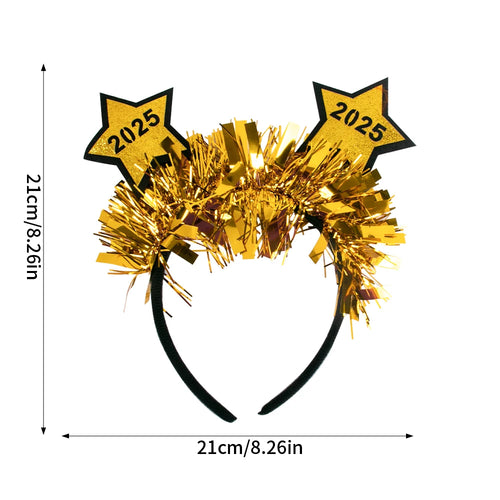 2025 New Year Headband Glitter Star Sequin Colorful Hairhoop Happy New