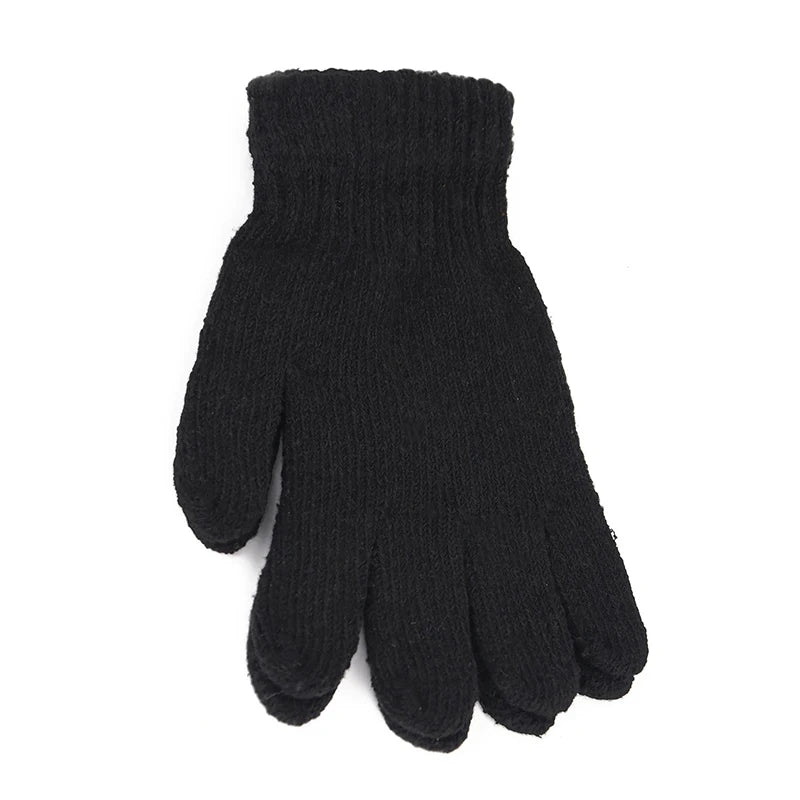 1Pair Black All-Finger Gloves For Women And Men Wool Knit Wrist Cotton