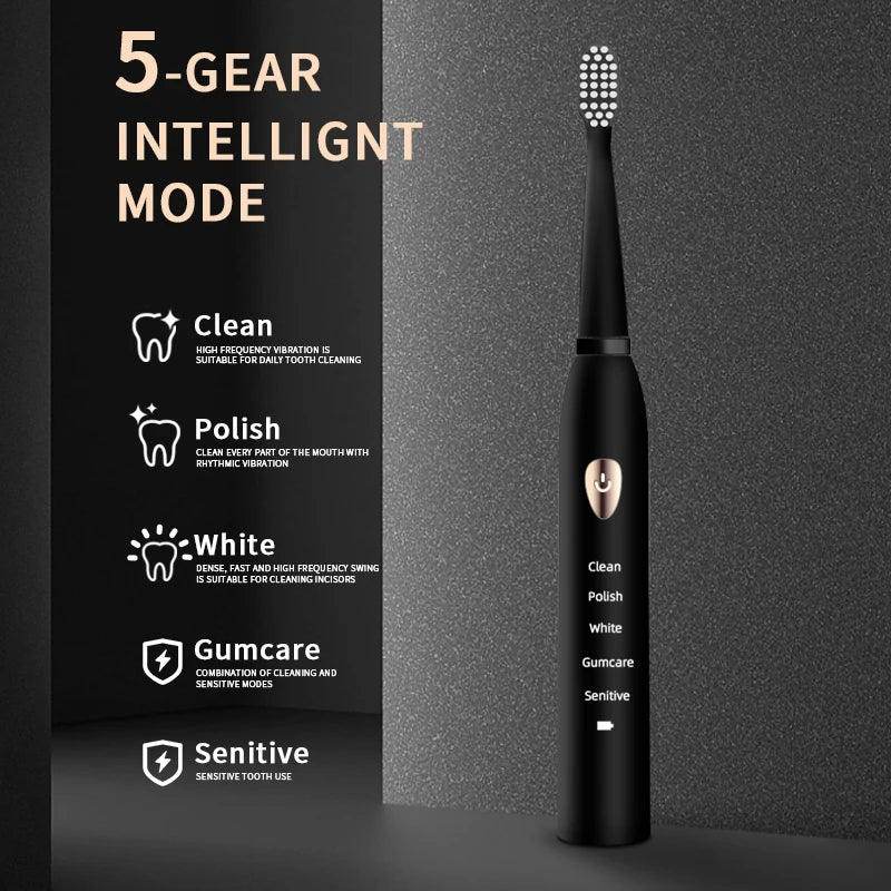 Jianpai Adult Black White Classic Acoustic Electric Toothbrush Adult